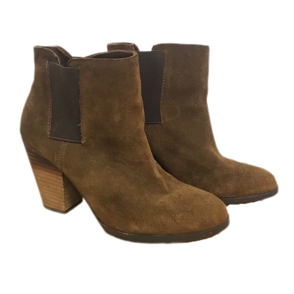 VINCE CAMUTO Brown Suede Chelsea Ankle Boot‎ Bootie Chunky Block Heel Size 6